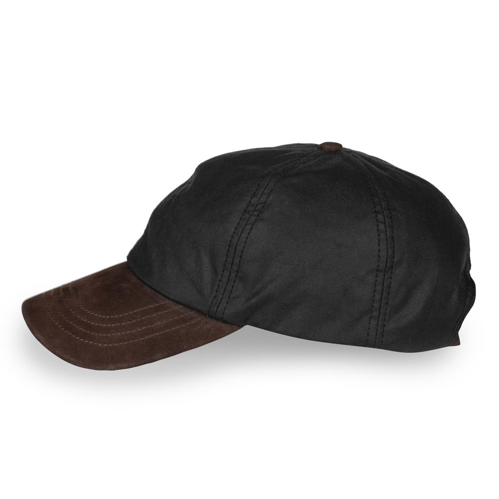 An image of National Trust Baseball Cap Waxed with Leather Peak - Black