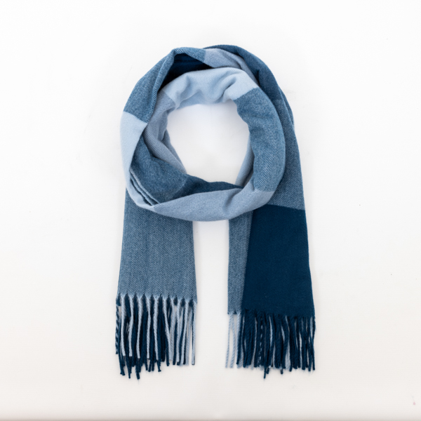 An image of Woven Check Scarf, Blue and Ice