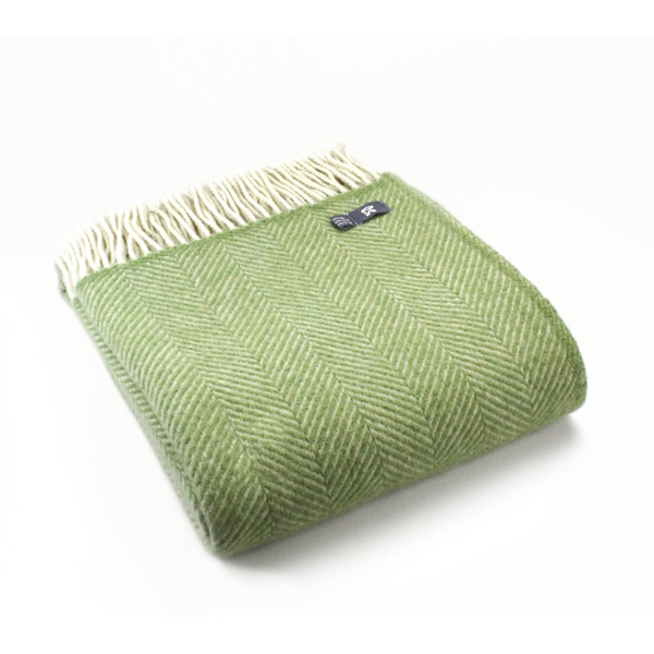 An image of National Trust Fishbone Wool Throw, Fern Green