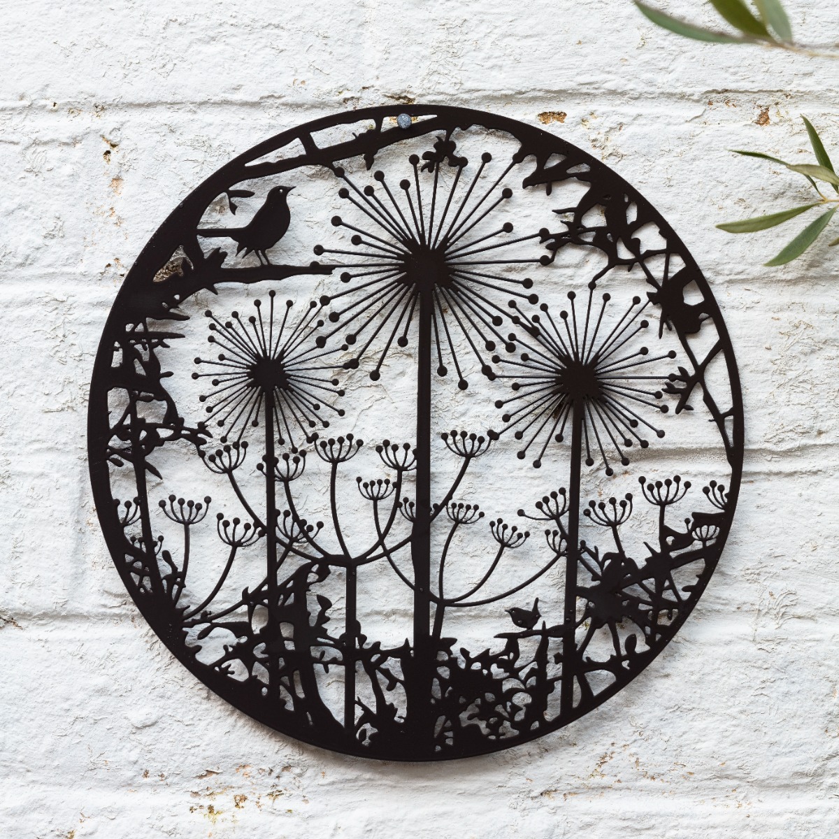 An image of Wall Art, Hedgerow with Blackbirds, Allium and Cow Parsley