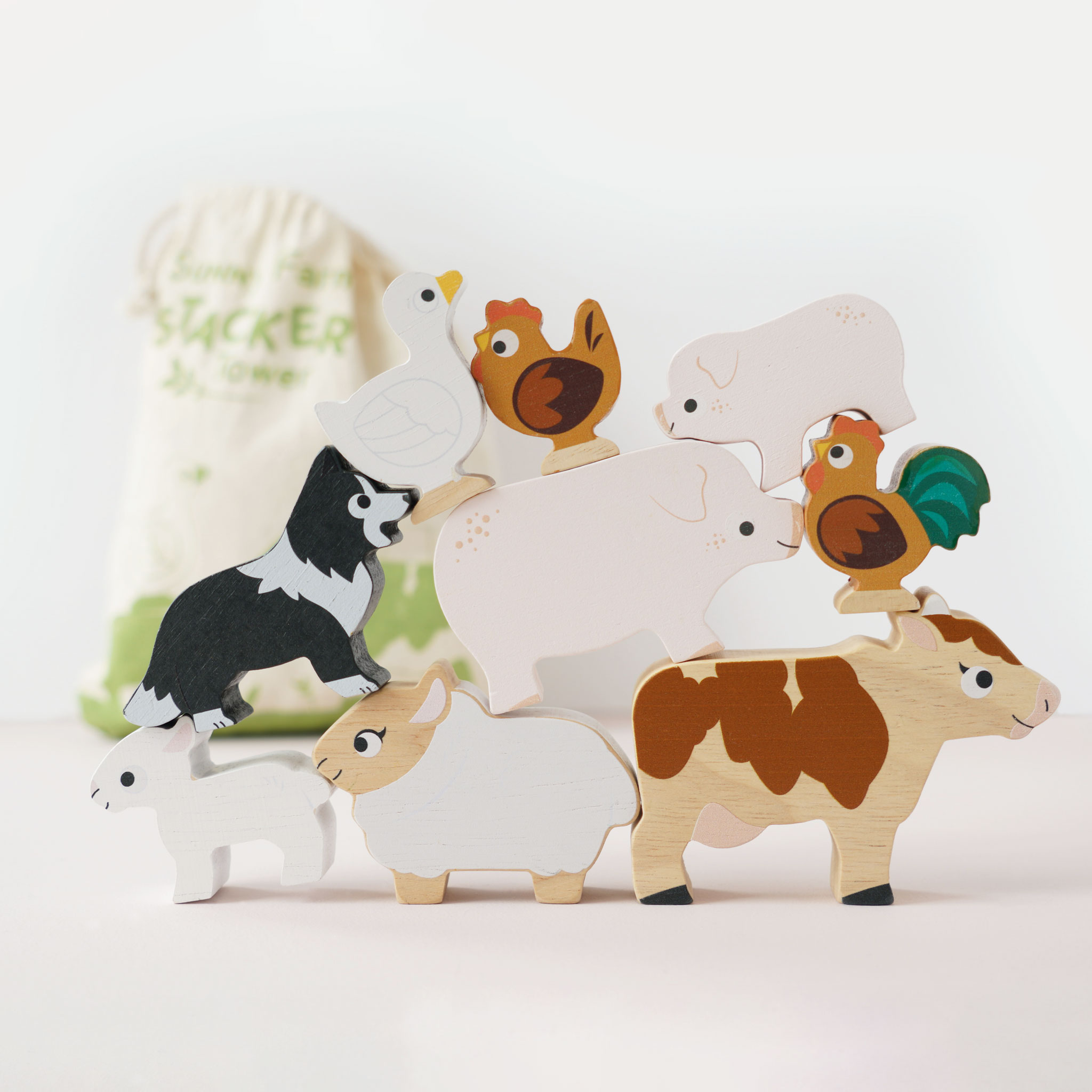 An image of Wooden Stacking Farm Animals Game