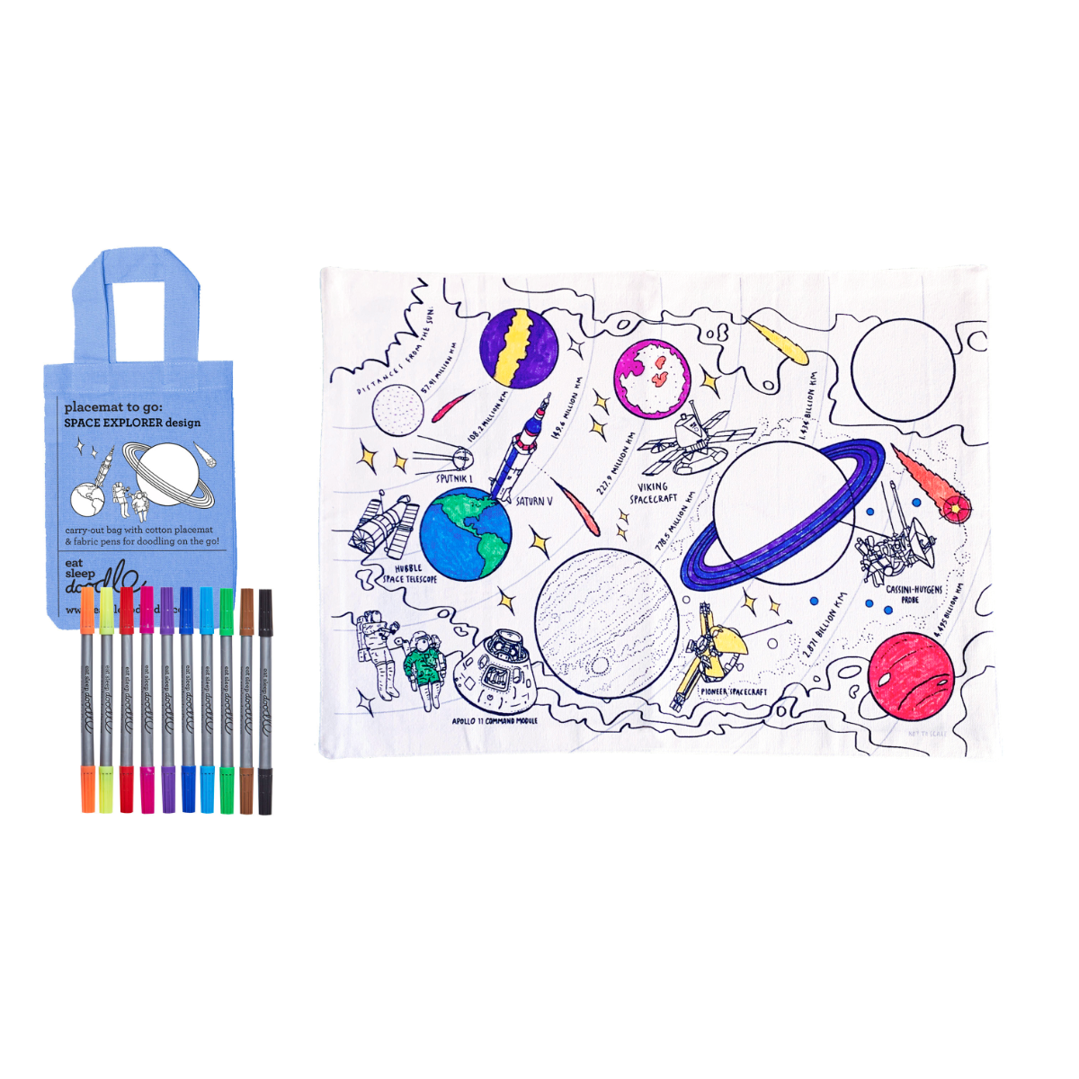 An image of Eat, Sleep, Doodle Space Explorer to go Placemat