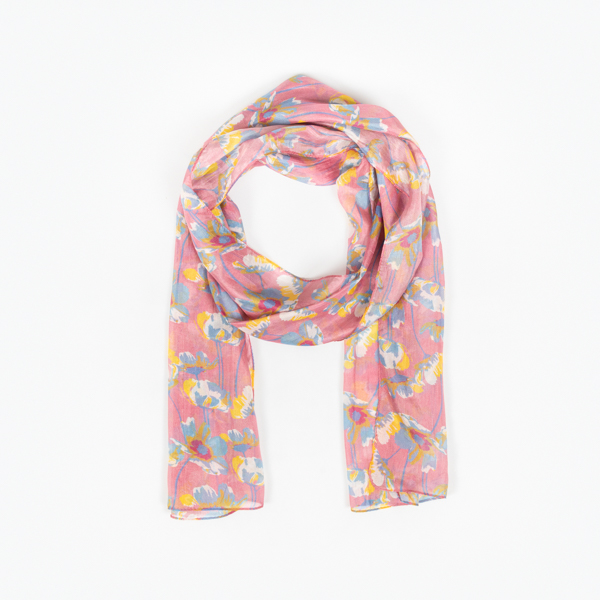 An image of National Trust Pink Peony Bloom Silk Scarf