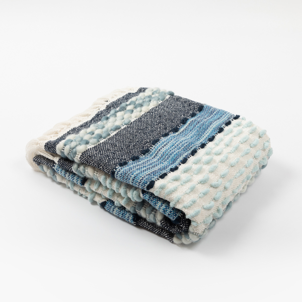 An image of National Trust Coastal Stripes Recycled Blue Throw
