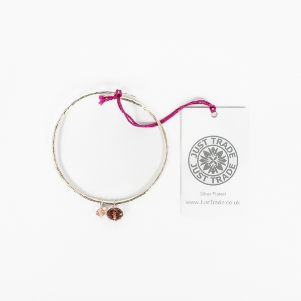 An image of Just Trade Silver Plated Rose Bead Bangle