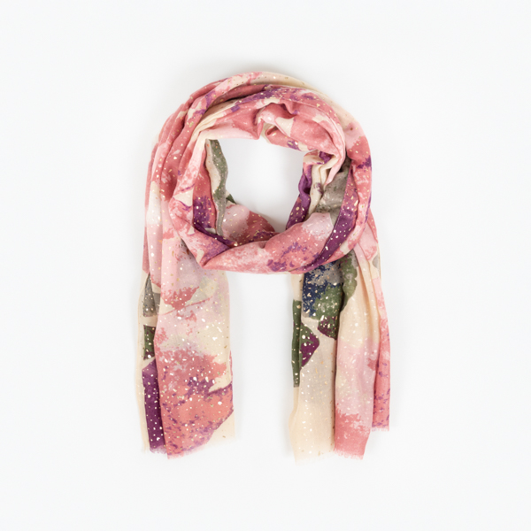 An image of Peace Of Mind Abstract Flower with Foil Recycled Polyester Scarf