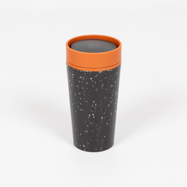 An image of Circular & Co 12oz Grey and Sundown Orange Reusable Coffee Cup