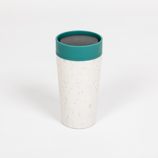 An image of Circular & Co 12oz Chalk and Aqua Marine Green Reusable Coffee Cup