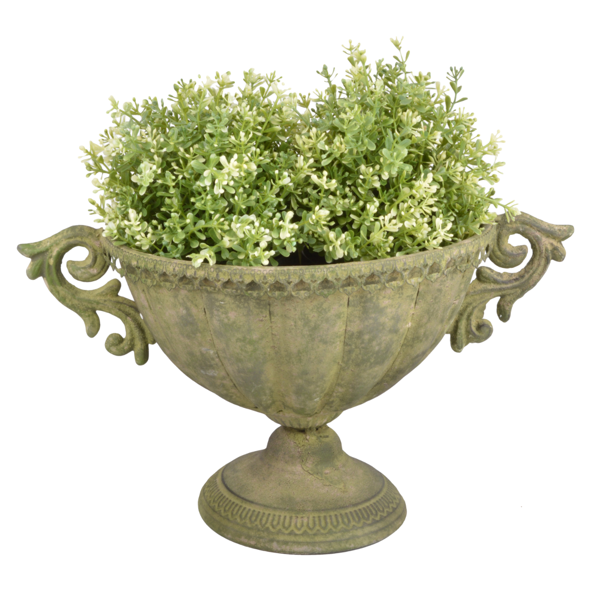 An image of Aged Metal Green Urn Oval