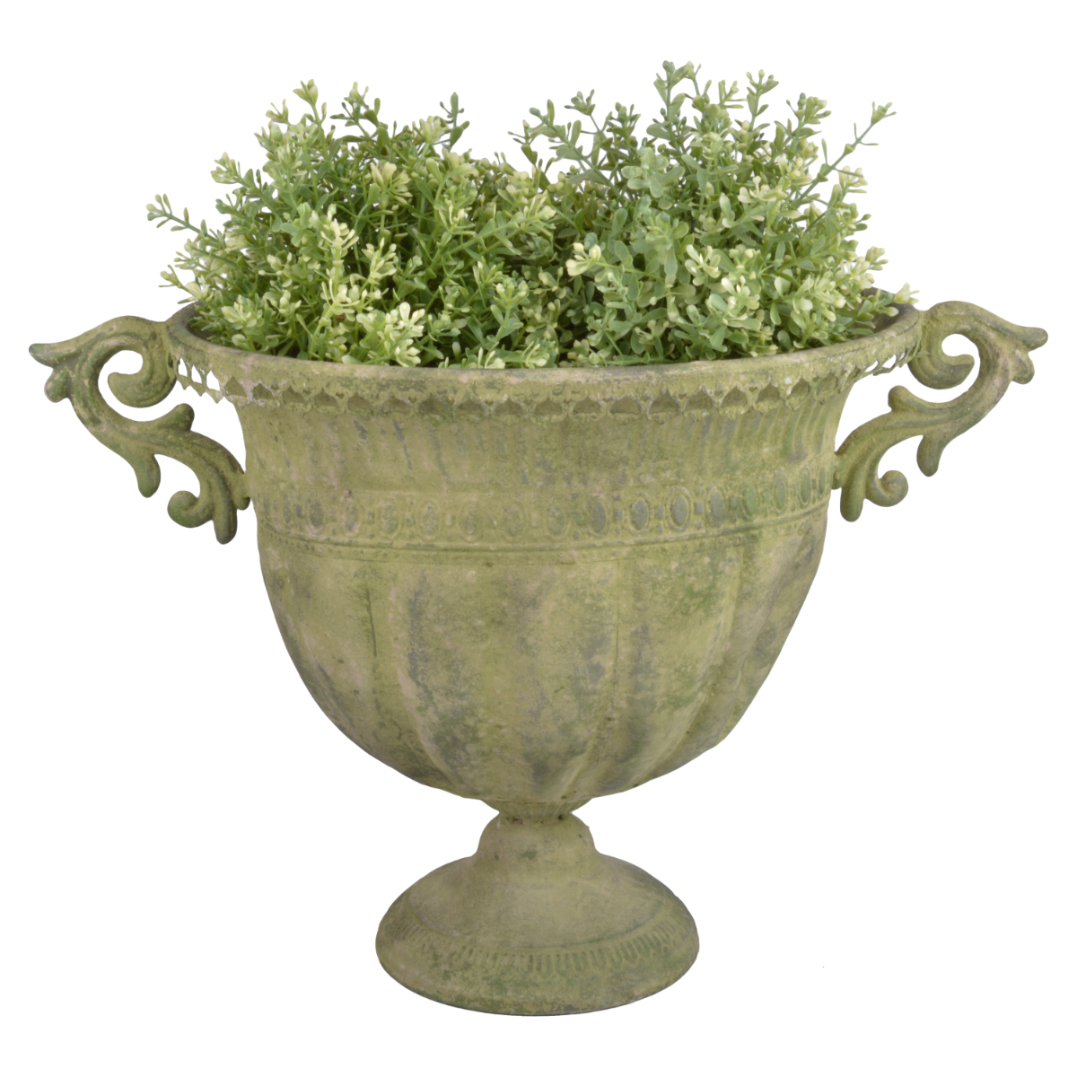 An image of Aged metal Green Urn Round