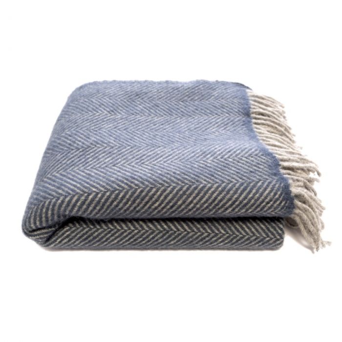 Wool Fishbone Throw in Blue National Trust Shop