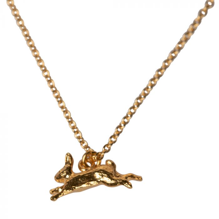 Alex Monroe Leaping Rabbit Necklace, Gold Plate