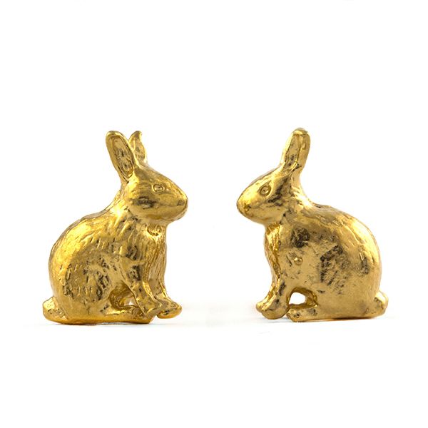 Alex Monroe Sitting Bunny Stud Earrings, Sterling Silver with 22ct Gold Plate