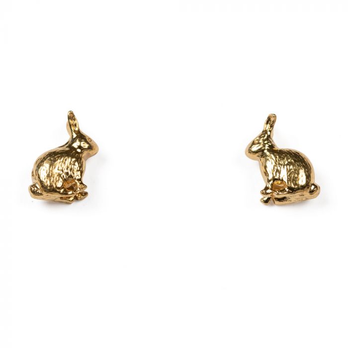 Alex Monroe Sitting Bunny Stud Earrings, Sterling Silver with 22ct Gold Plate