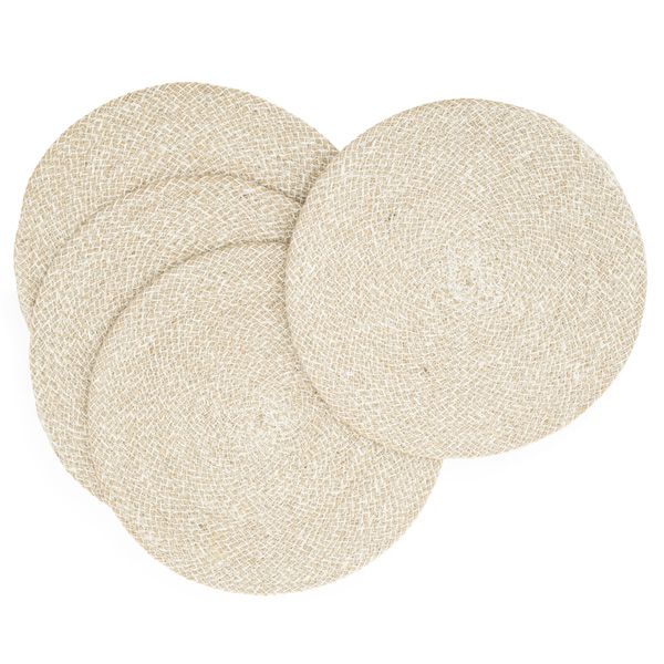 Jute Placemats, Pearl White/Natural, Set of 4
