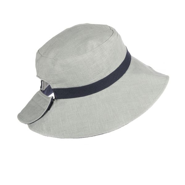 National Trust Reversible Linen Hat, Green/Navy