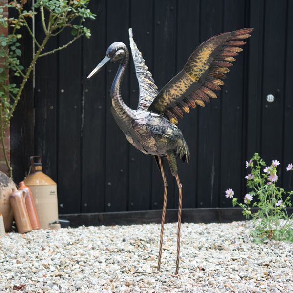 Large Bronze Crane Sculpture