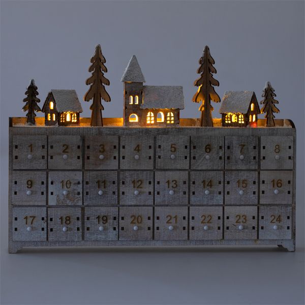 LED Wooden Advent Calendar, Natural