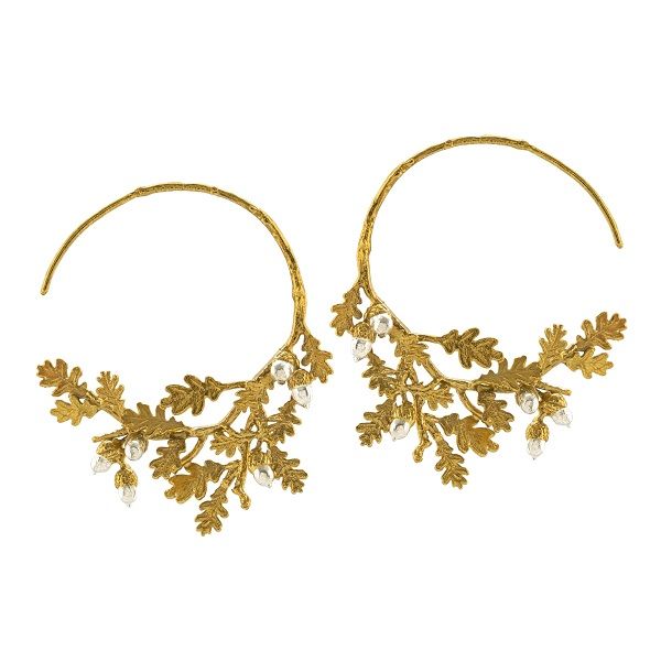 Alex Monroe Acorn Branch Hook Earrings, Gold Plate