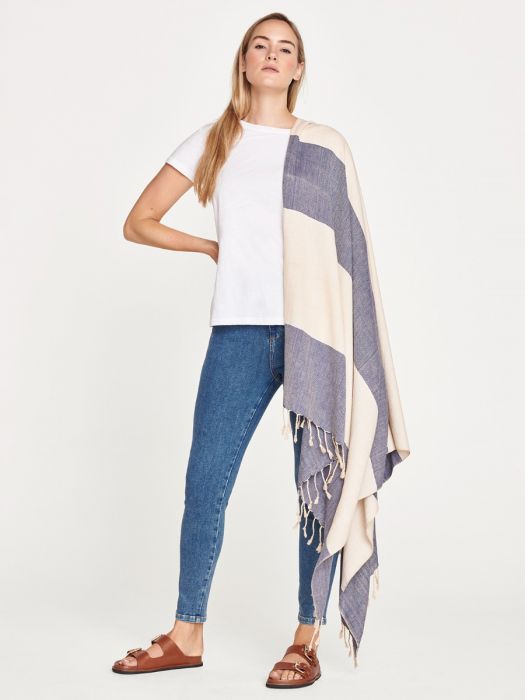 Organic Cotton Colour Block Hammam Towel with Drawstring Bag