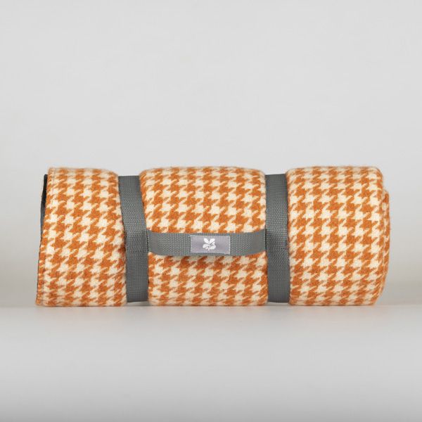 National Trust Waterproof Backed Houndstooth Picnic Rug, Pumpkin/Charcoal