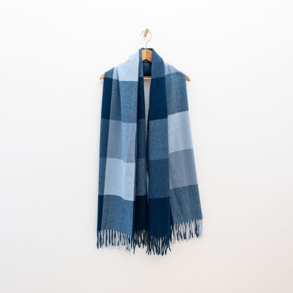 Woven Check Scarf, Blue and Ice
