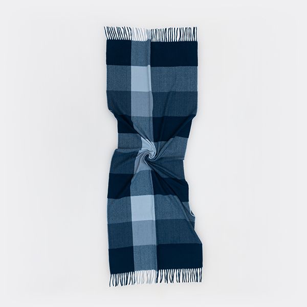 Woven Check Scarf, Blue and Ice