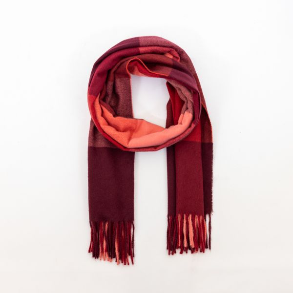 Woven Check Scarf, Burgundy and Red