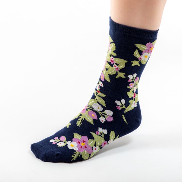 Bamboo Floral Socks, Navy