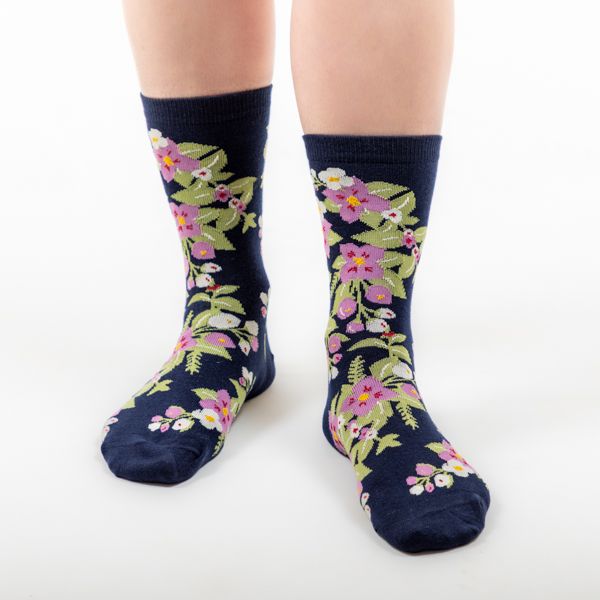 Bamboo Floral Socks, Navy