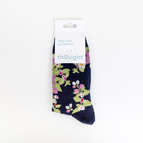 Bamboo Floral Socks, Navy