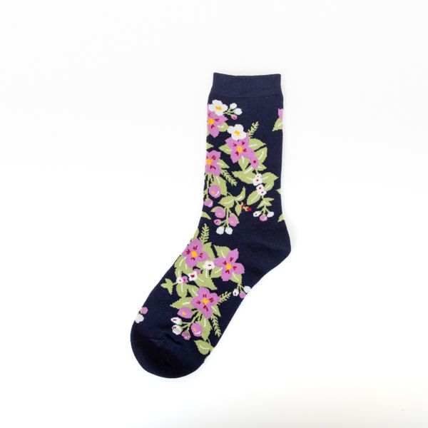 Bamboo Floral Socks, Navy