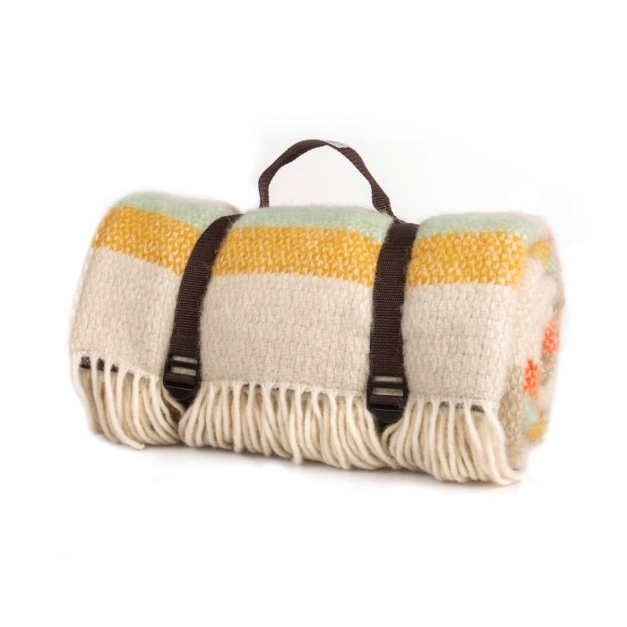 Illusion Stripe Waterproof Backed Picnic Rug, Spring Stripe and Brown