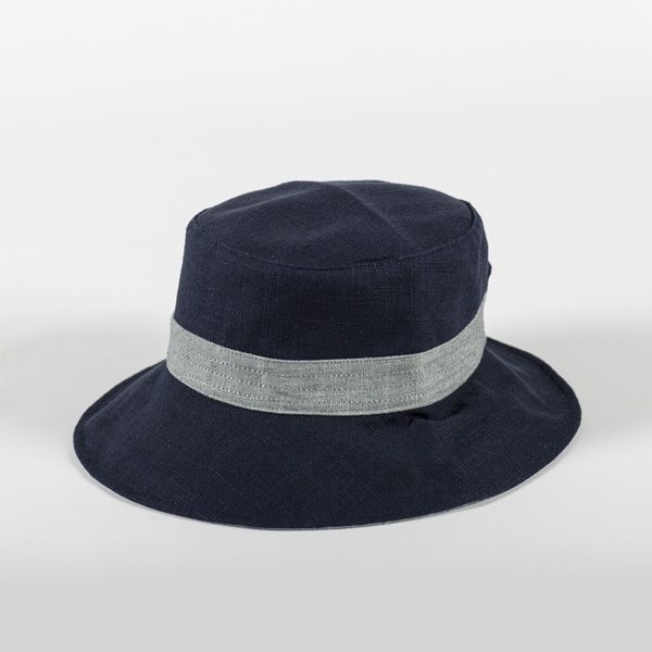 National Trust Reversible Linen Hat, Navy and Blue