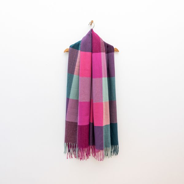 National Trust Woven Check Scarf, Teal and Pink