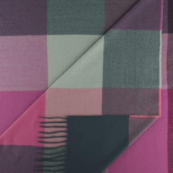 National Trust Woven Check Scarf, Teal and Pink