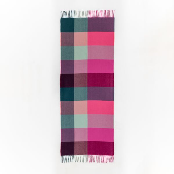 National Trust Woven Check Scarf, Teal and Pink