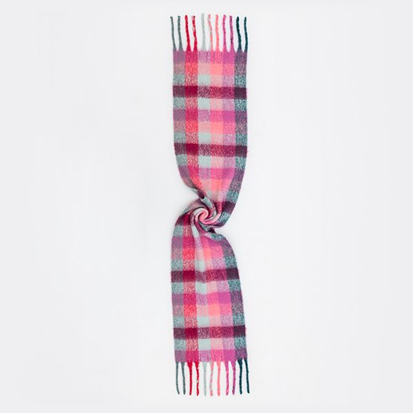 National Trust Brushed Check Scarf, Teal & Pink
