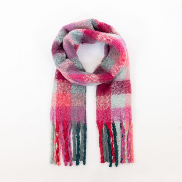 National Trust Brushed Check Scarf, Teal & Pink