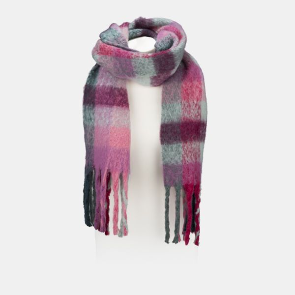 National Trust Brushed Check Scarf, Teal and Pink