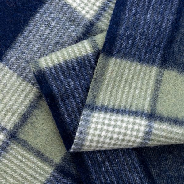 National Trust Lambswool Checked Scarf, Blue and Green