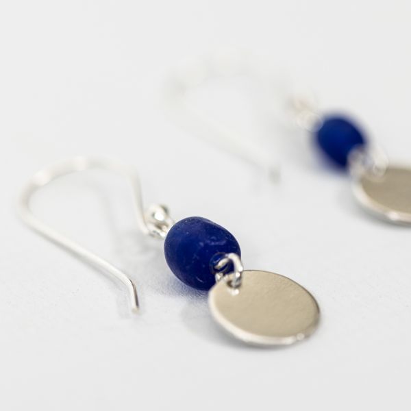 Sterling Silver and Blue Recycled Glass Earrings