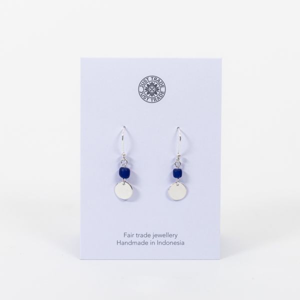 Sterling Silver and Blue Recycled Glass Earrings