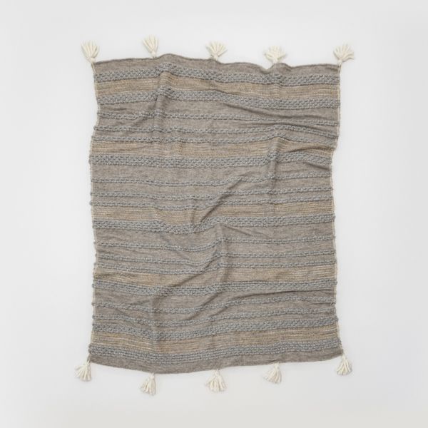 National Trust Grey with Tassels Recycled Throw