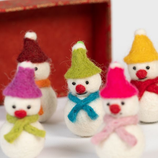 Set of 6 Mini Felt Snowmen Decorations