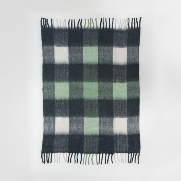 National Trust Faux Mohair Check Frosty Green Throw