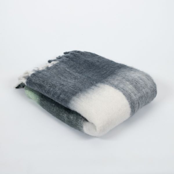 National Trust Faux Mohair Check Frosty Green Throw