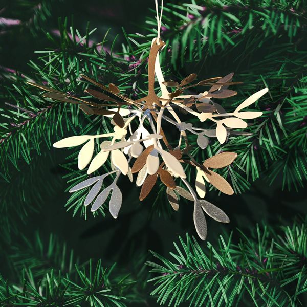 Metal Mistletoe Ornament, Gold, Silver and Cream
