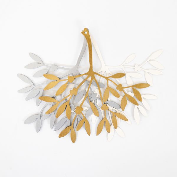 Metal Mistletoe Ornament, Gold, Silver and Cream