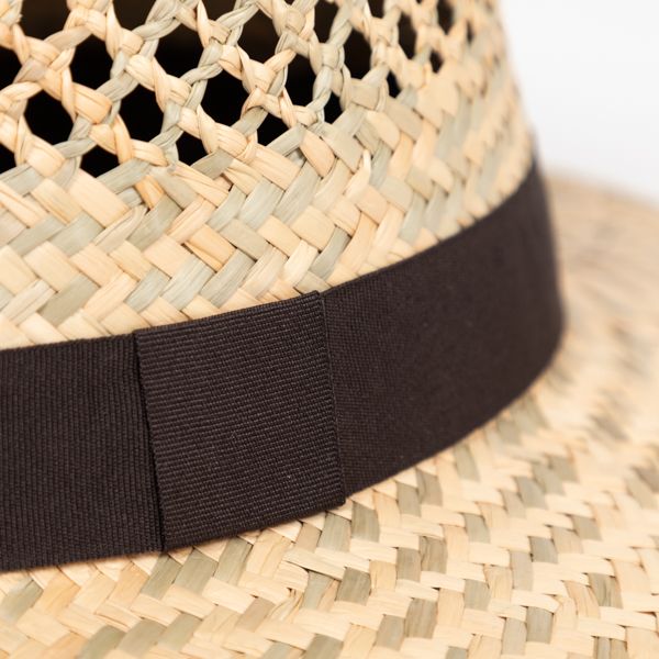 Straw fedora hat with black band sales